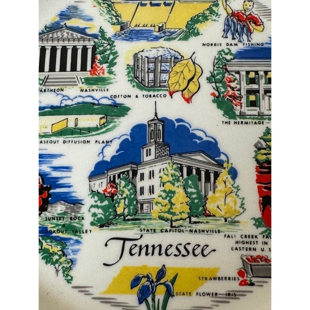 Tennessee Souvenir Plate Vintage Homer laughlin Morocco Pattern 1960s Mustard - Picture 8 of 9